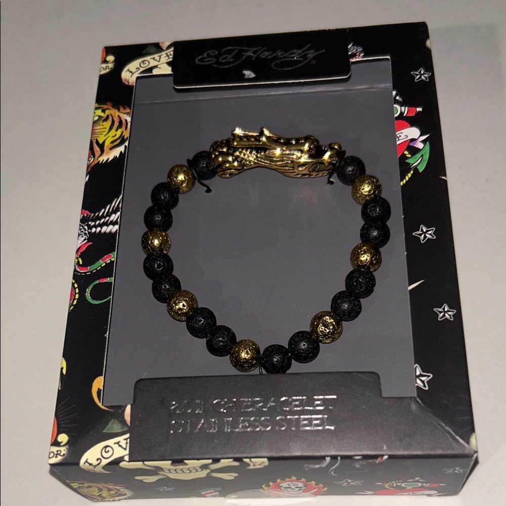 Ed Hardy Black and Gold Dragon Bracelet